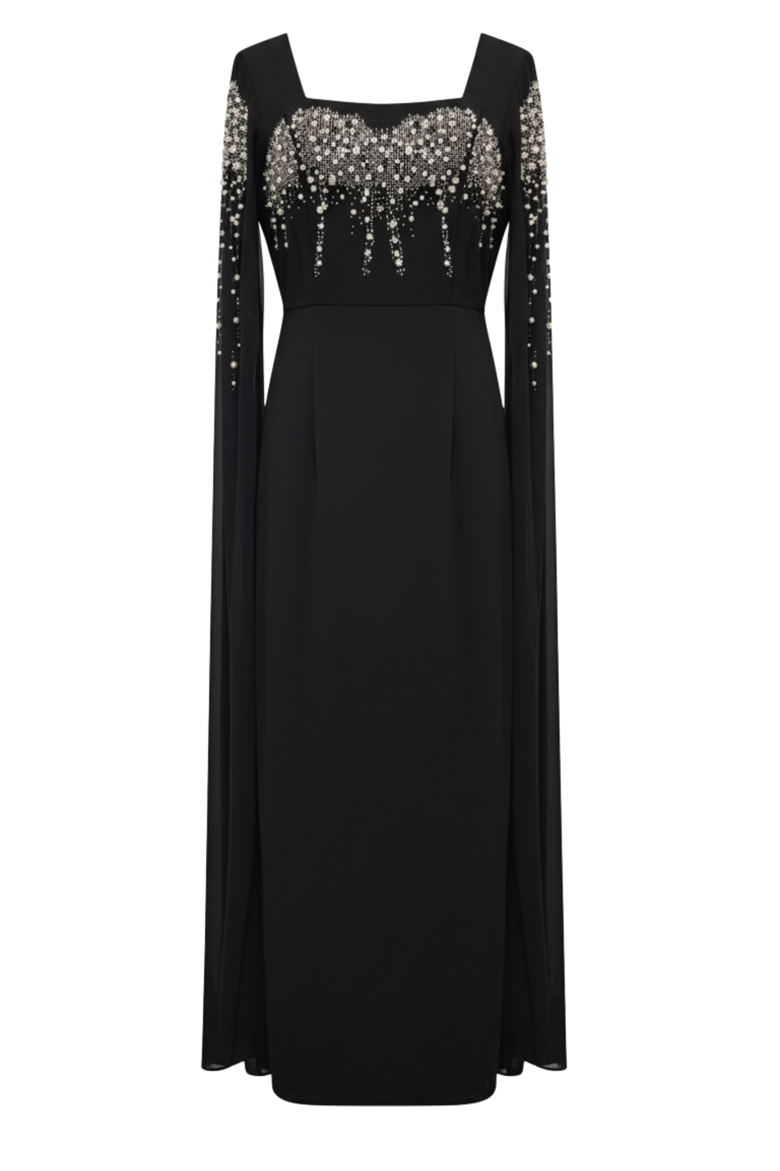  فستان سهرة شيفون – تألق فاخر ورقبة مربعة أنثوية