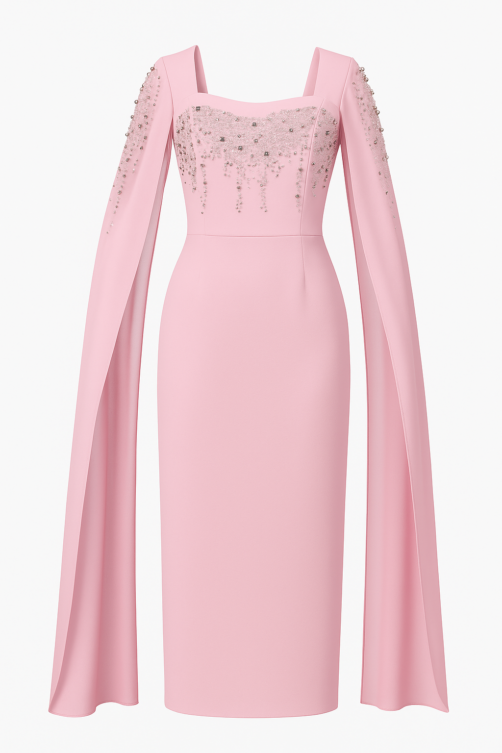  فستان سهرة شيفون – تألق فاخر ورقبة مربعة أنثوية