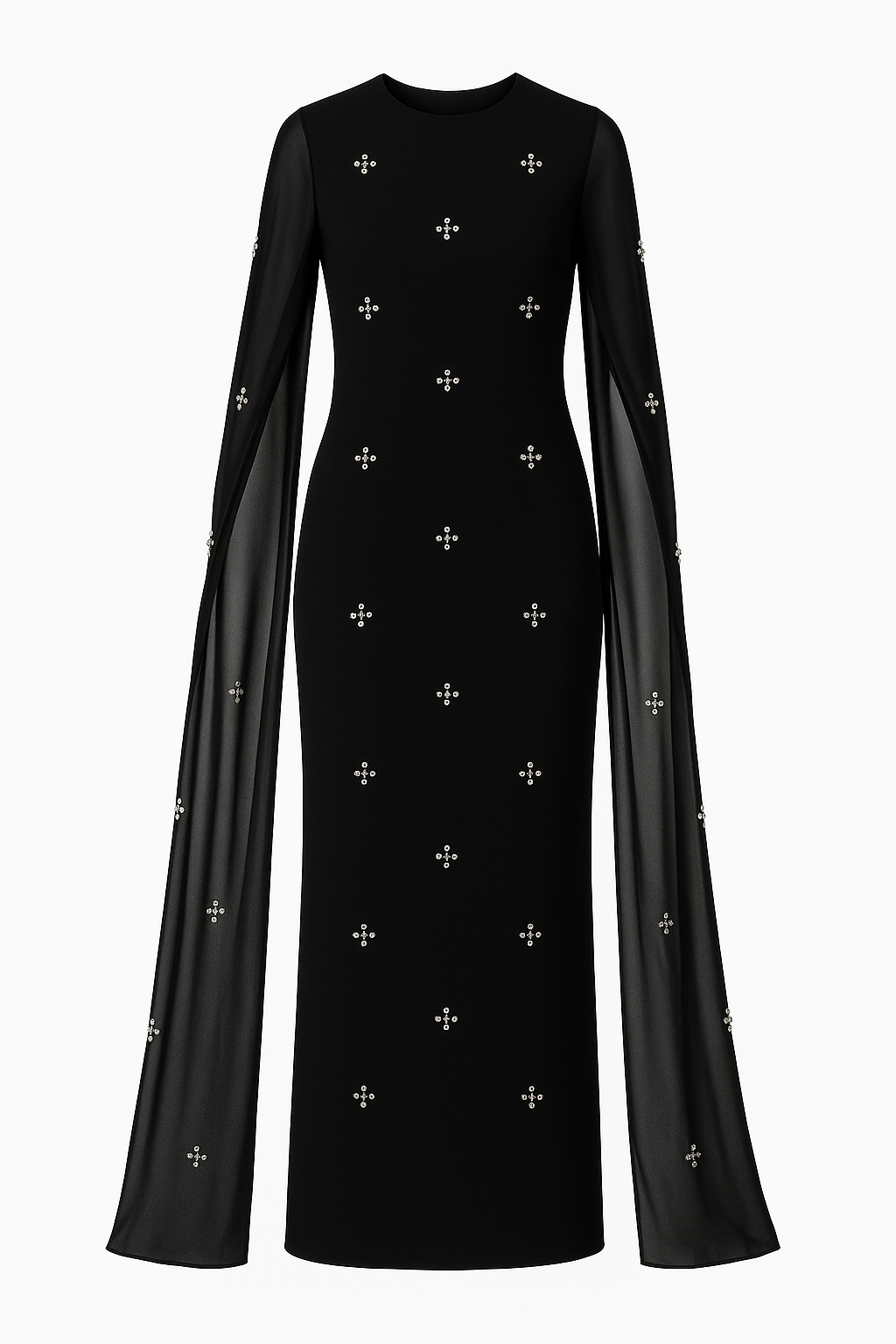 فستان سهرة شيفون بأحجار لامعة وأكمام شفافة