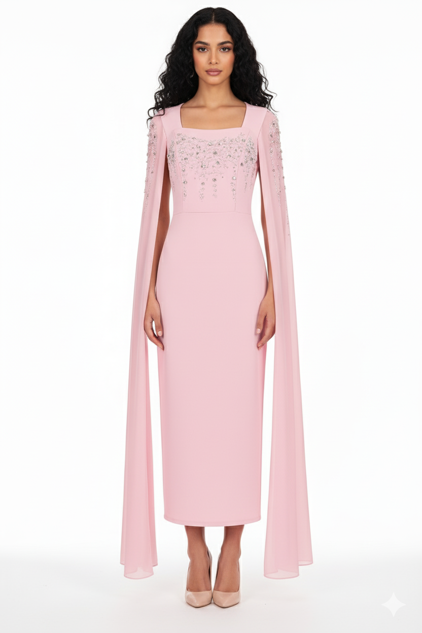 Chiffon Evening Gown – Luxurious Sparkle with a Feminine Square Neckline