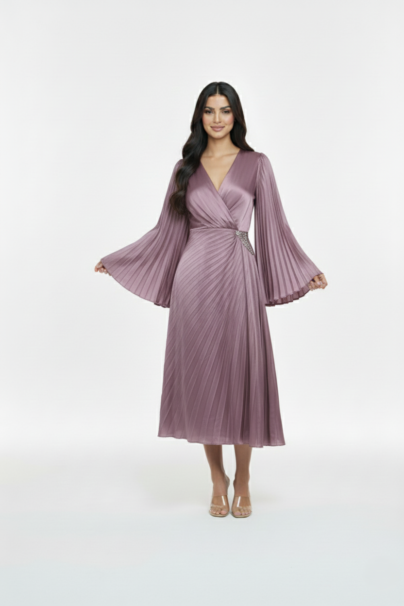 Pleated Satin Evening Dress