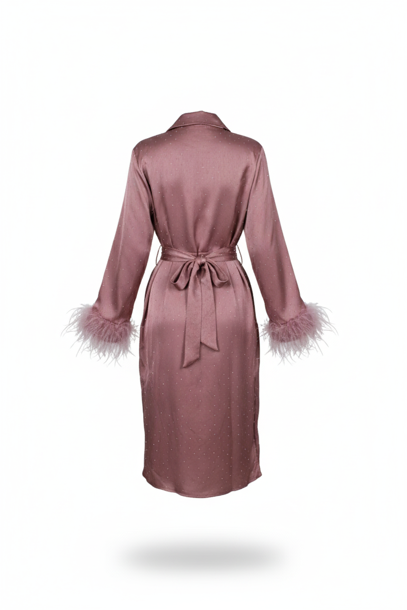  فستان سهرة ساتان سترس وريش 