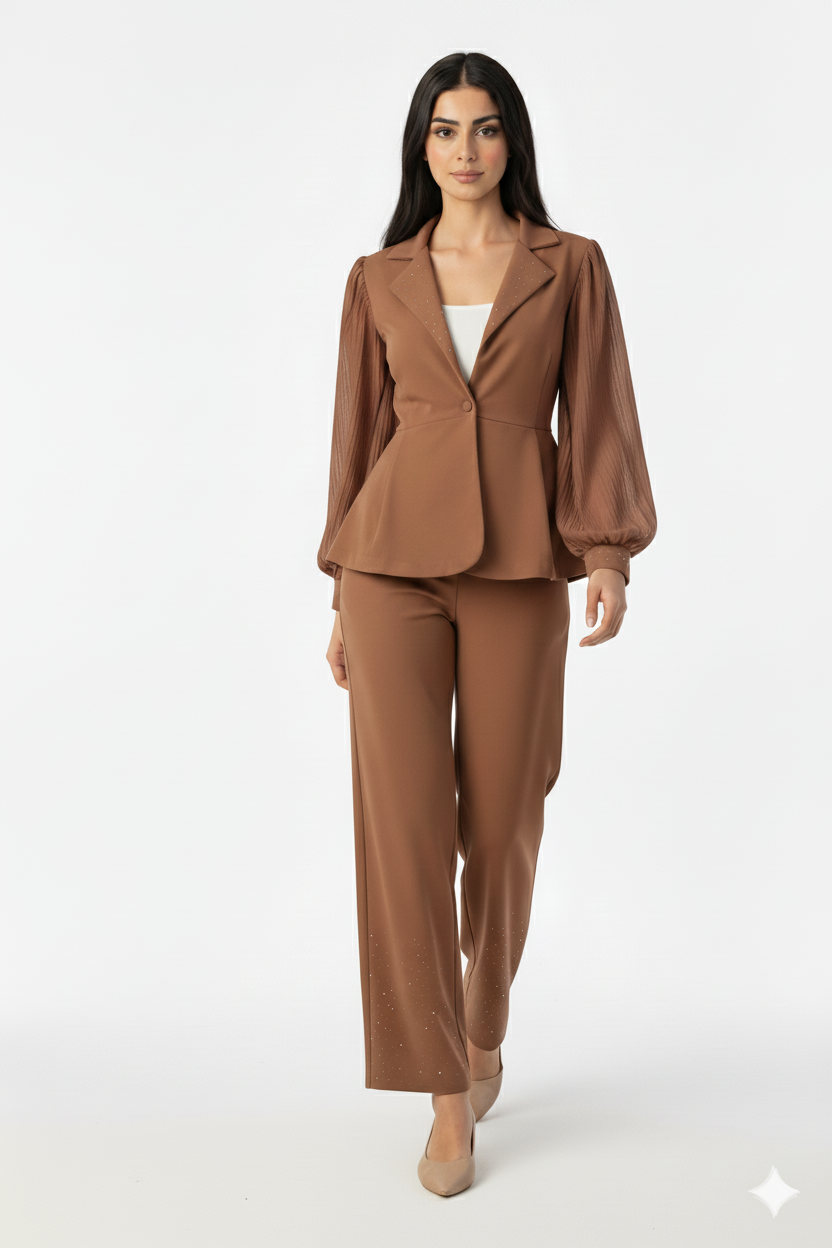 Rhinestone Blazer with Elegant Pants