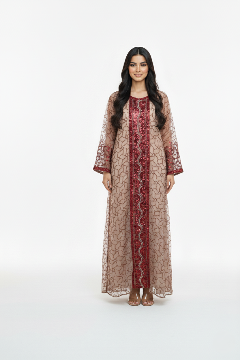 Elegant Embroidered Honeycomb Jalabiya