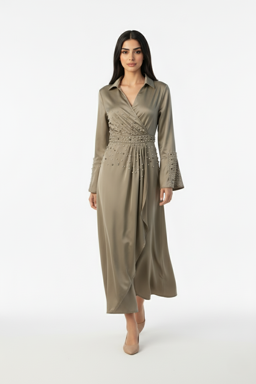  فستان سهرة بريق اللؤلؤ 