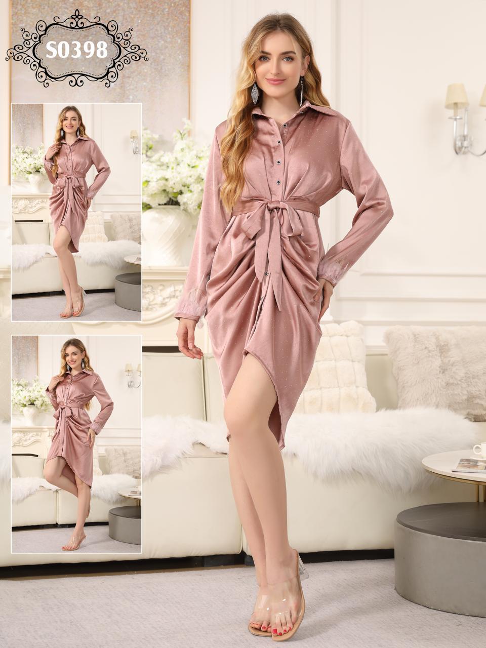  فستان سهرة ساتان سترس وريش 