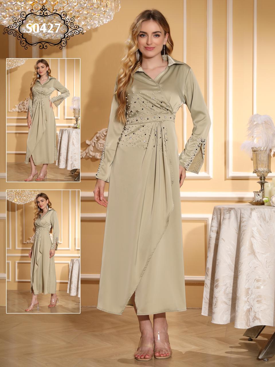  فستان سهرة بريق اللؤلؤ 