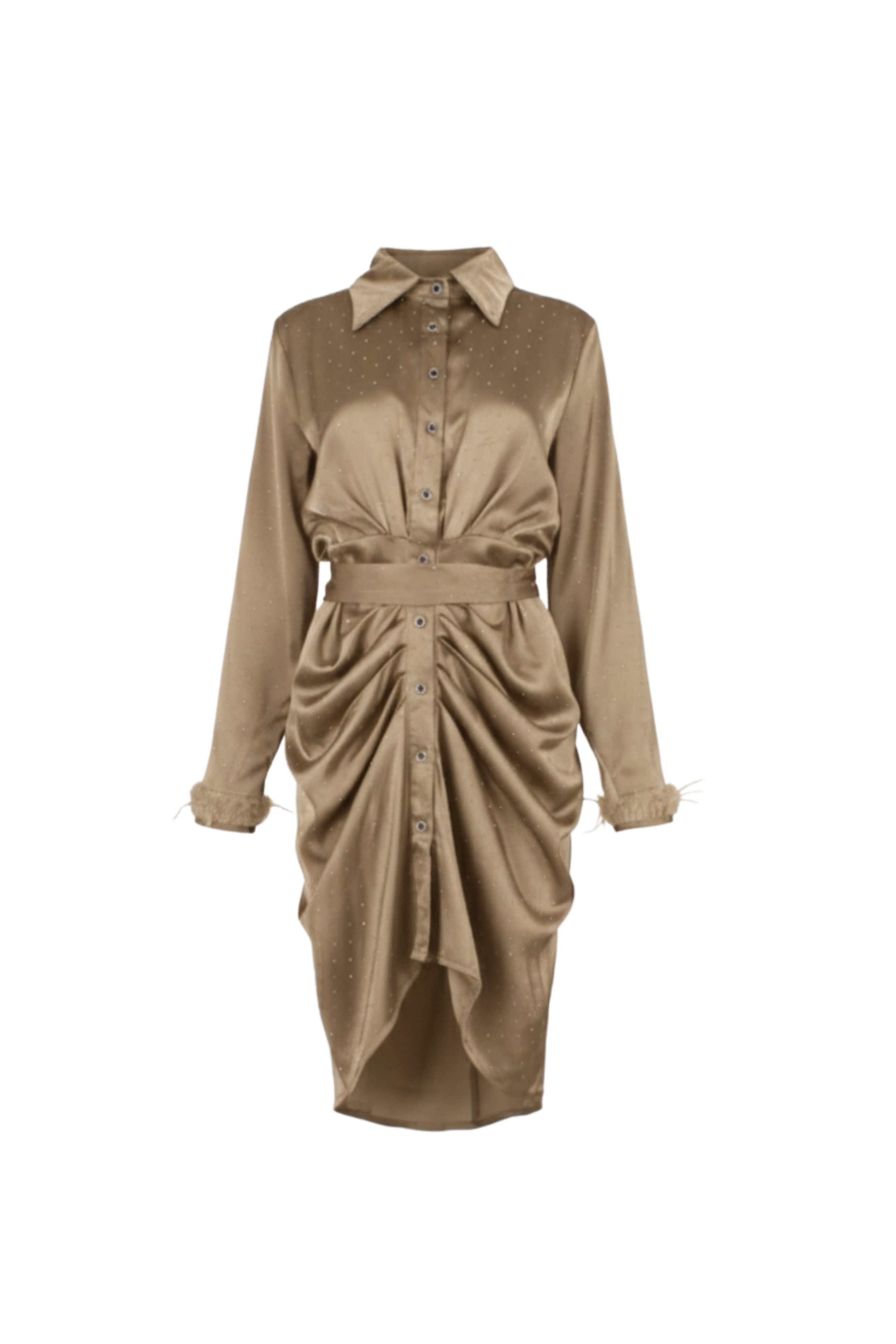  فستان سهرة ساتان سترس وريش 