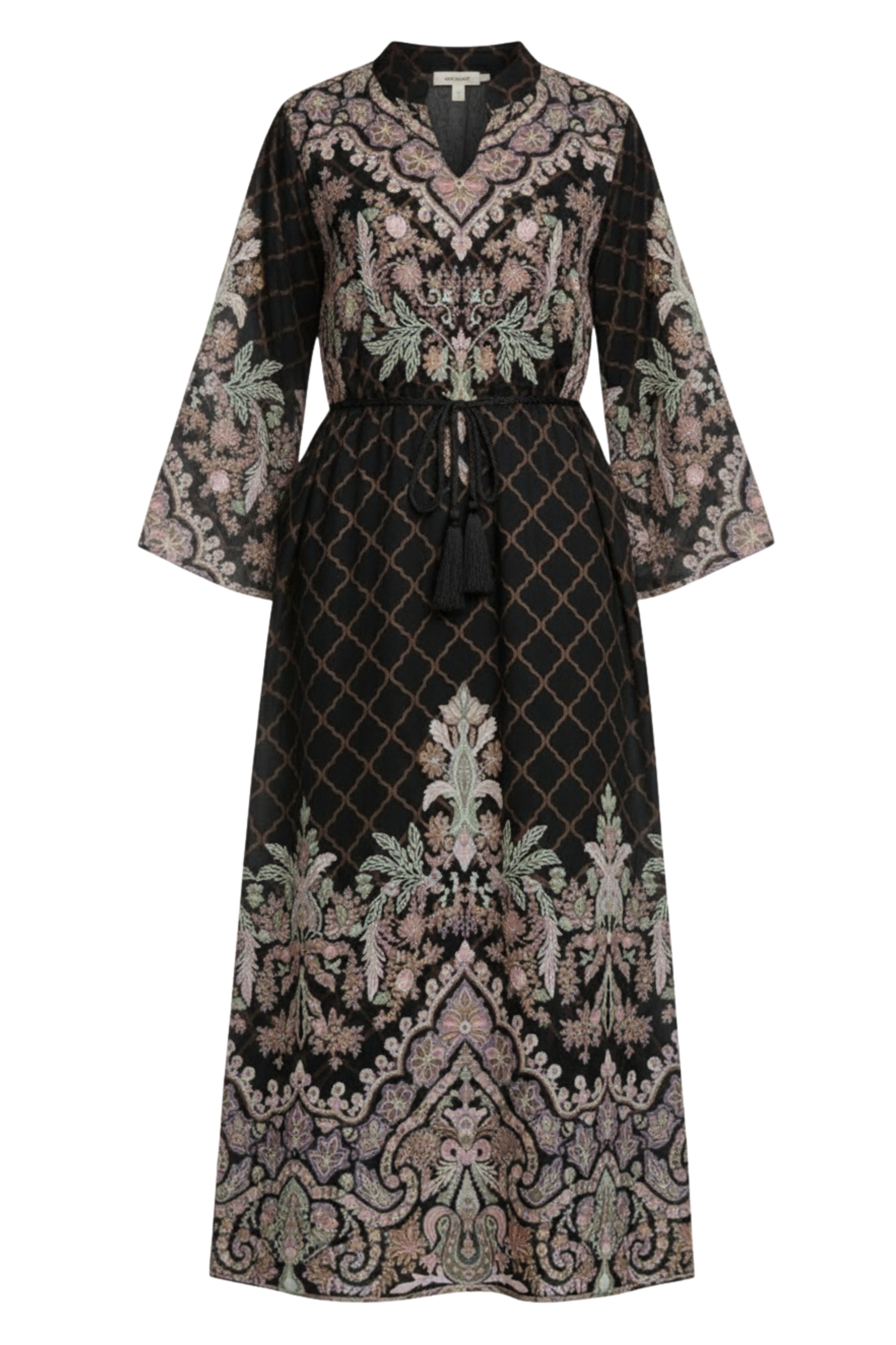 جلابية نسائية شيفون مزركش مع حزام ضفيرة أنيق