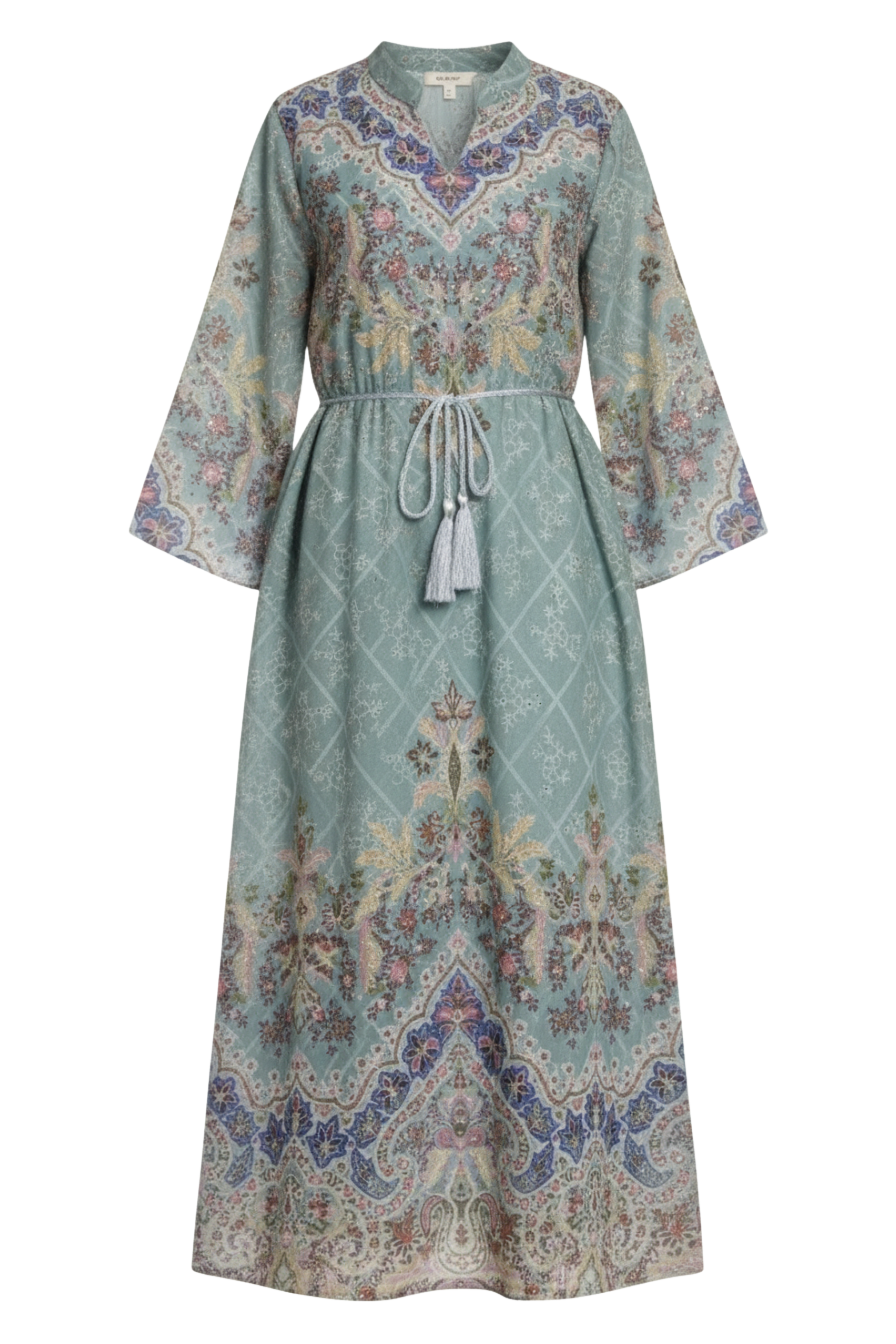 جلابية نسائية شيفون مزركش مع حزام ضفيرة أنيق