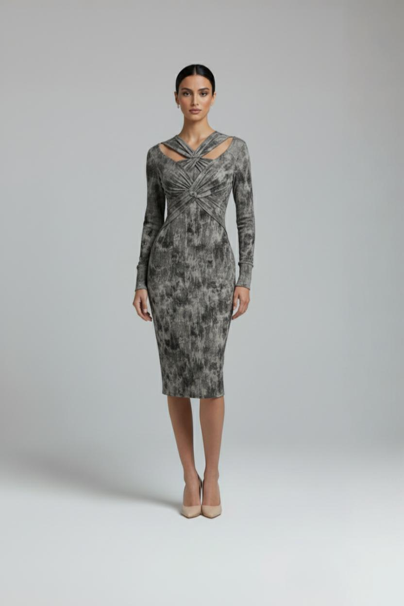 Modern Bodycon Dress with Shiny Accessory